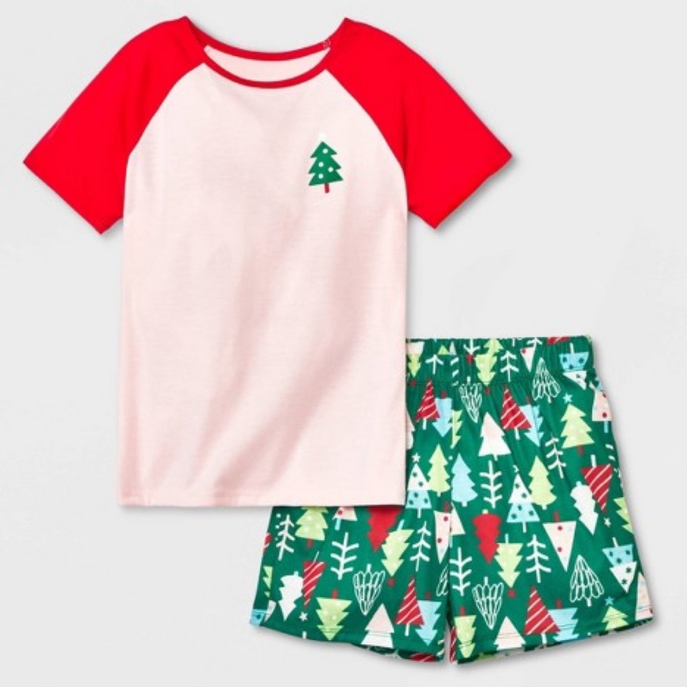 Cat & Jack 2pc Christmas Tree Top and Shorts Pajama Set size 10-12 NWT